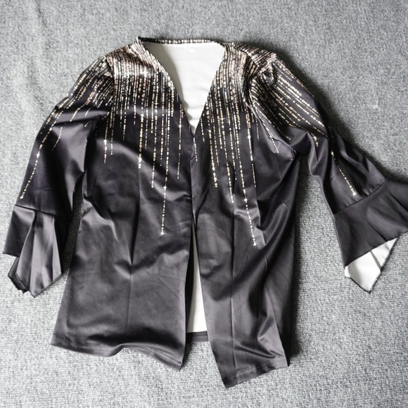 Jackets & Blazers - Black‎ Gold Sparkle Shimmer Kimono Jacket Open Front Bell Sleeve M